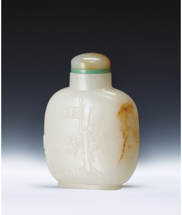 清白玉留皮蒼松鼻煙壺-宇珍國際藝術| Yu Jen Taipei玲瓏雋秀馥鴻堂鼻煙